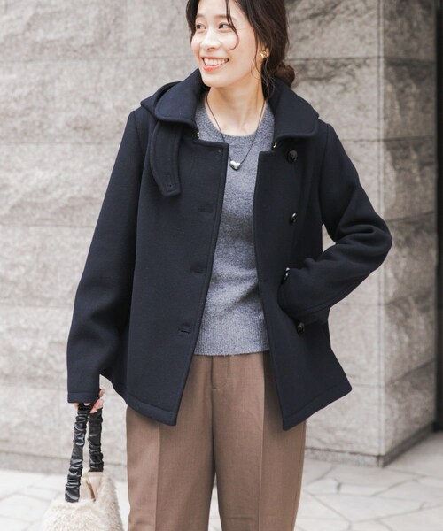 URBAN RESEARCH DOORS（アーバンリサーチドアーズ）の「ショールカラー2WAYショートコート（テーラードジャケット・レディース・CAMEL/NAVY・S/M）」の9枚目の写真