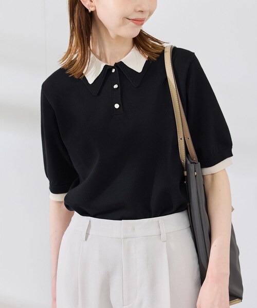 ROPE' PICNIC(ロペピクニック)の「【新色追加】バイカラーレイヤード風ニットポロシャツ(ポロシャツ・レディース・ブラック系/ホワイト系/ブラウン系/ダークグリーン/サックス・38)」の15枚目の写真