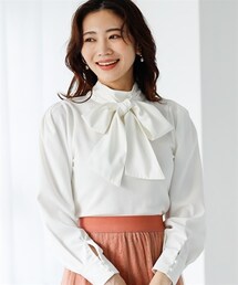 nissen | リボン付異素材使いボリューム袖ニットトップス【Hana服】(ニット/セーター)