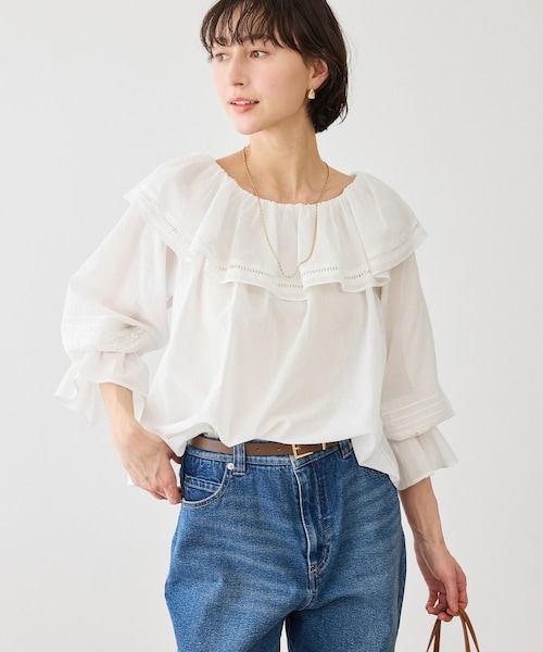 ROPE' PICNIC(ロペピクニック)の「お着軽シャツシリーズ レース使い2WAYオフショルシアーブラウス/接触冷感・通気性(シャツ/ブラウス・レディース・ブラック/ホワイト/ブルー系/イエロー・F)」の18枚目の写真