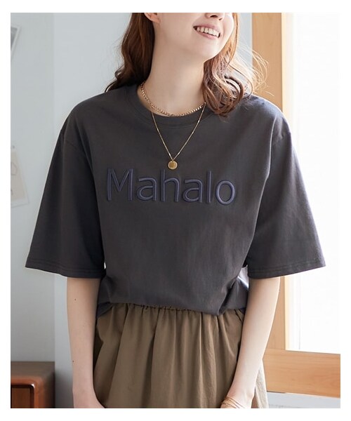 nissen（ニッセン）の「大きいサイズ 綿１００％立体ロゴ刺しゅうルーズシルエットこなれTシャツ（Tシャツ/カットソー・レディース・オフホワイト/スミクロ/ネイビー・L/LL/3L/4L/5L/6L/8L/10L）」の16枚目の写真