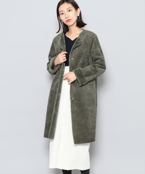 SENSE OF PLACE by URBAN RESEARCH(センスオブプレイスバイアーバンリサーチ)の「ノーカラームートンコート∴(ムートンコート・レディース・NAVY/GREIGE/KHAKI・FREE)」の2枚目の写真