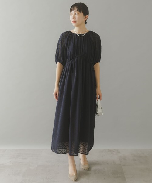 URBAN RESEARCH ROSSO（アーバンリサーチロッソ）の「ジャガードギャザーパフドレス（ワンピース・レディース・BLUE/NAVY・FREE）」の7枚目の写真