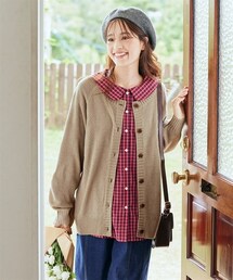 nissen | 大きいサイズ　２点セット（丸首ゆるカーディガン＋ビッグカラーブラウス）(シャツ/ブラウス)