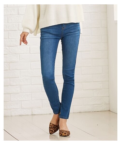 nissen（ニッセン）の「あったか裏起毛　スキニーデニムパンツ（選べる２レングス）（デニムパンツ・レディース・(旧)ネイビー系/(旧)黒系/(旧)ウォッシュブルー系/ネイビー系/黒系/ウォッシュブルー系・S/M/L/LL）」の12枚目の写真