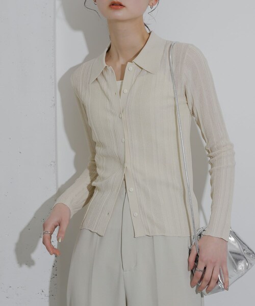 SENSE OF PLACE by URBAN RESEARCH（センスオブプレイスバイアーバンリサーチ）の「ランダムリブニットカーディガン（カーディガン/ボレロ・レディース・IVORY/BLACK/PINK・one）」の4枚目の写真