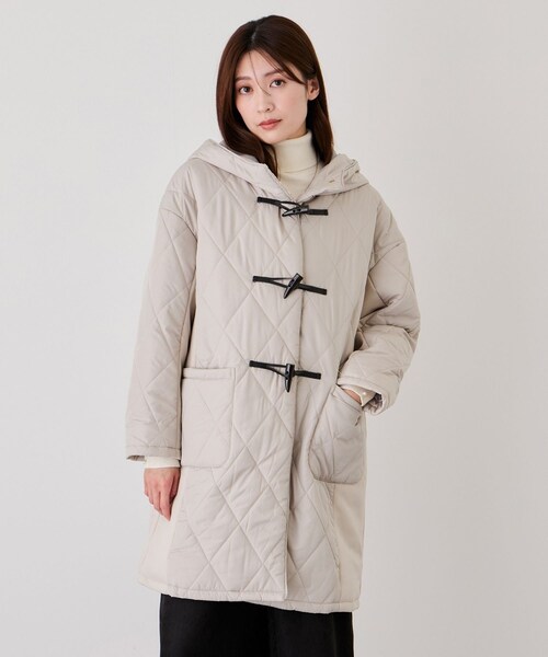 Jayro（ジャイロ）の「中綿キルトダッフルコート（ダッフルコート・レディース・ブラック/オフホワイト/ダークブラウン・M）」の4枚目の写真