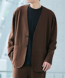 nissen | ふくれ織カットソーノーカラージャケット（セットアップ可能）(ノーカラージャケット)