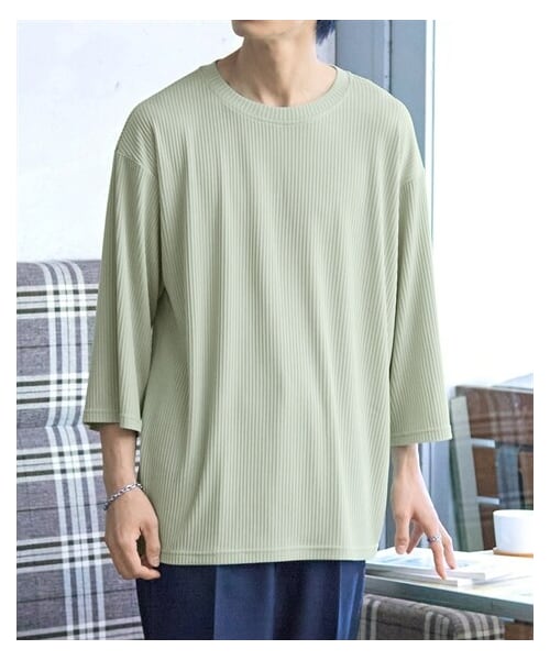 nissen（ニッセン）の「オーバーサイズカットジャガード7分袖Tシャツ【大きいサイズ有】（Tシャツ/カットソー・メンズ・グレー/スモーキーブルー/スモーキーグリーン/テラコッタ/黒・M/L/LL/3L/4L/5L/6L/8L/10L）」の3枚目の写真