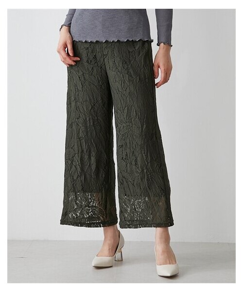 nissen（ニッセン）の「サイドラインレースパンツ【Hana服】（パンツ・レディース・アイボリー/スミクロ・M/L/LL/3L）」の5枚目の写真