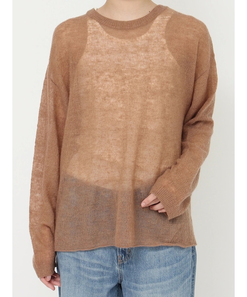 Ungrid（アングリッド）の「モヘヤ混シアーニット（ニット/セーター・レディース・ライトグレー/レッド/グリーン/ピスタチオ/ブラウン・F）」の2枚目の写真