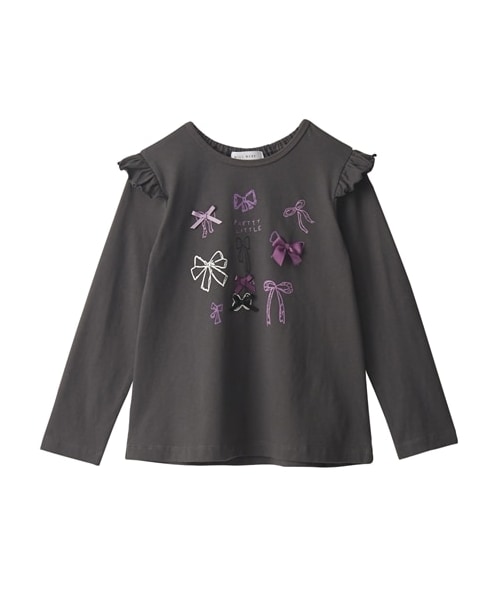 nissen（ニッセン）の「綿１００％肩フリルとリボン使いプリントTシャツ（女の子）（Tシャツ/カットソー・キッズ・チャコール/ピンク・100/110/120/130）」の4枚目の写真