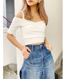 GYDA | ハーフスリーブカシュクールデザインオフショルTOPS(Tシャツ/カットソー)