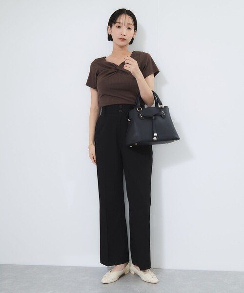 VIS(ビス)の「ツイストテレコカットソー(Tシャツ/カットソー・レディース・チャコール/オフホワイト/ダークブラウン・F)」の16枚目の写真