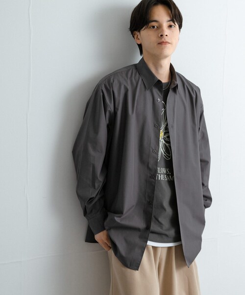 SENSE OF PLACE by URBAN RESEARCH（センスオブプレイスバイアーバンリサーチ）の「『ユニセックス』ブロードレギュラーカラールーズシャツ（シャツ/ブラウス・メンズ・CHARCOAL/MINT/L.BLU×NVY/NVY×SAX・M/L）」の11枚目の写真