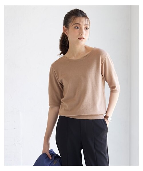 nissen（ニッセン）の「大きいサイズ ［優しい肌触りのド定番シリーズ］５分袖ニット（アンサンブル可）（ニット/セーター・レディース・シーグリーン/フューシャピンク/モカ/黒/ダークグリーン・L/LL/3L/4L/5L/6L/8L/10L）」の10枚目の写真