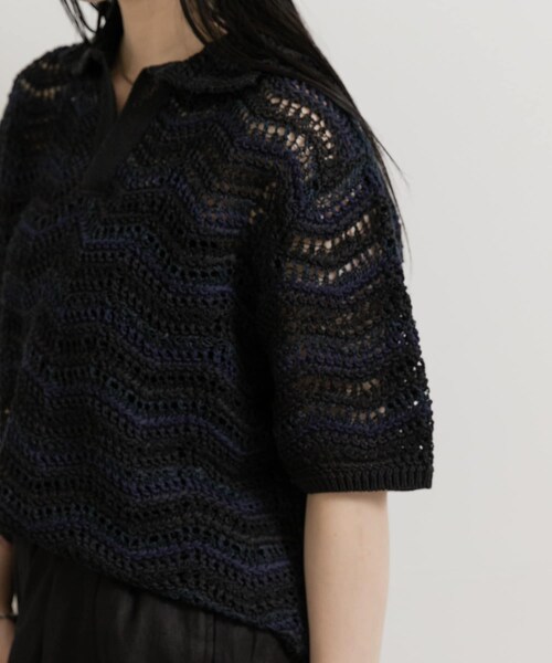 THE GOODLAND MARKET（ザグッドランドマーケット）の「米富繊維　ZIGZAG SUKASHI KNIT PULLOVER（ニット/セーター・レディース・64BLACK/02RED/40IVORY・FREE）」の6枚目の写真