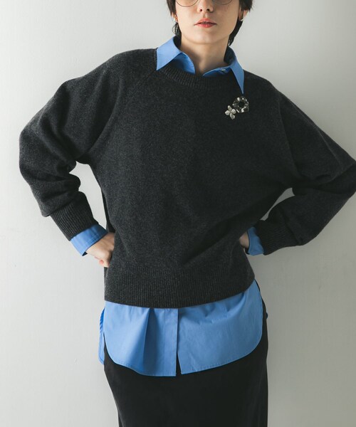 URBAN RESEARCH（アーバンリサーチ）の「カシミヤ強縮クルーネックニット（ニット/セーター・レディース・BEIGE/LIGHT GRAY/TOP GRAY/RED・FREE）」の15枚目の写真