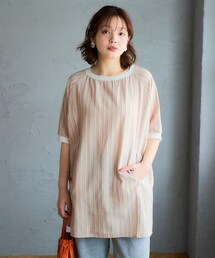 nissen | ＜大きいサイズ＞綿１００％柔らかラグランスリーブチュニック(Tシャツ/カットソー)