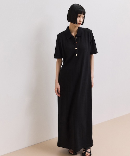 ADAM ET ROPE'(アダムエロペ)の「【WEB限定】ハーフスリーブポロシャツワンピース(ワンピース・レディース・ブラック/チャコール/ネイビー系/レッド・M/S)」の2枚目の写真