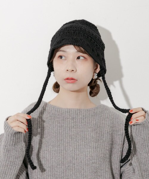 SMELLY（スメリー）の「クロシェニットハット（ハット・レディース・BEG/BLK・-）」の4枚目の写真