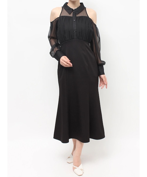 RESEXXY（リゼクシー）の「シアースリーブシャツマーメイドワンピース（シャツワンピース・レディース・アイボリー/ブラック/オレンジ・F）」の3枚目の写真