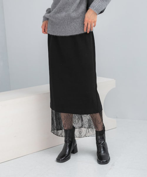 URBAN RESEARCH ROSSO（アーバンリサーチロッソ）の「レースレイヤードミディスカート（スカート・レディース・IVORY/BLACK・36/38）」の2枚目の写真