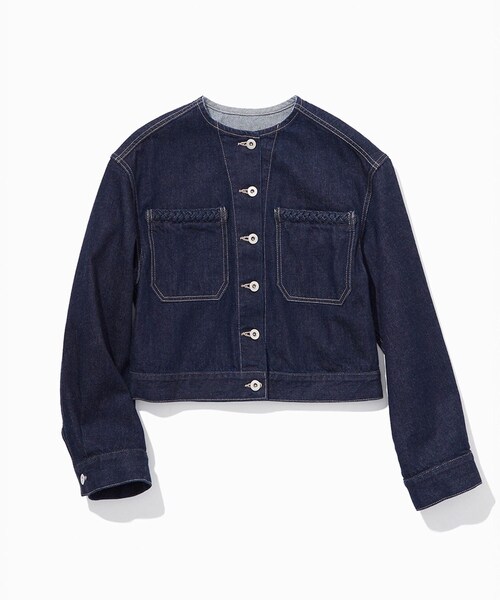 ROPE'（ロペ）の「ノーカラーデニムジャケット(岡山デニム)/セットアップ対応・イージーケア（デニムジャケット・レディース・ネイビー/ブルー系・F）」の3枚目の写真