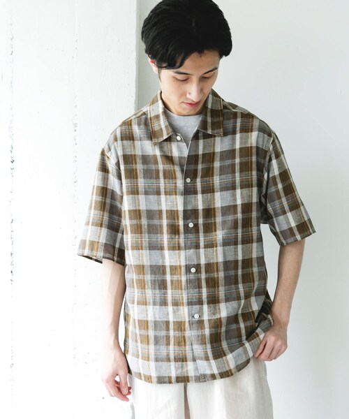 URBAN RESEARCH DOORS(アーバンリサーチドアーズ)の「カバーリングリネン キャンプカラーシャツ(シャツ/ブラウス・メンズ・L.GRAY/DARK NAVY/OLV CHECK・M/L)」の19枚目の写真