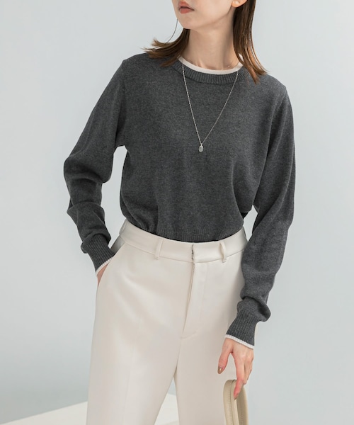 URBAN RESEARCH ROSSO（アーバンリサーチロッソ）の「カシミヤ混バイカラーコンパクトニット（ニット/セーター・レディース・OFF×ORG/GRAY×OFF/RED×OFF/NAVY×SAX・Free）」の2枚目の写真