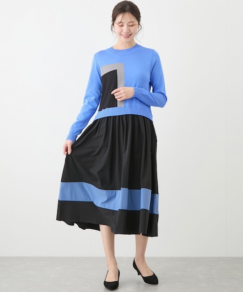 Jayro（ジャイロ）の「ニットドッキング配色ワンピース（ワンピース・レディース・ブラック/ベージュ/ブルー系・F）」の3枚目の写真
