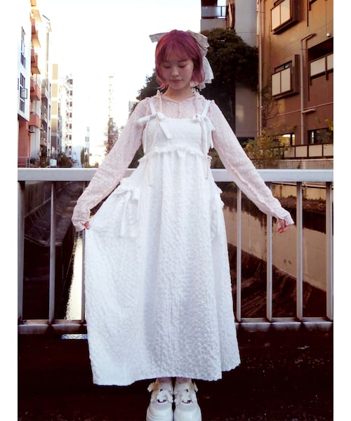 merry jenny（メリージェニー）の「pokopoko ribbon race dress（ドレス・レディース・オフホワイト/ブラック/ピンク/イエロー・F）」の3枚目の写真