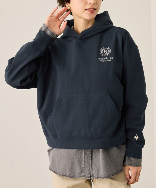 ROPE' PICNIC（ロペピクニック）の「【le coq sportif/ルコックスポルティフ】防風リブニットフーディースウェット/UVカット（パーカー・レディース・ベージュ/グリーン/ネイビー・F）」の6枚目の写真
