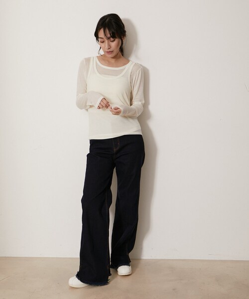 NERGY（ナージー）の「【SET】カシミアシルクレイヤードトップス（アンサンブル・レディース・ブラック/オフホワイト/ラベンダー/オレンジ・F）」の6枚目の写真