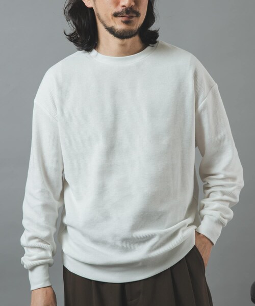 ITEMS URBANRESEARCH(アイテムズ アーバンリサーチ)の「ワッフルロングスリーブカットソー(Tシャツ/カットソー・メンズ・OLV STRIPE/BLACK/WHITE/NVY STRIPE・M/L)」の1枚目の写真