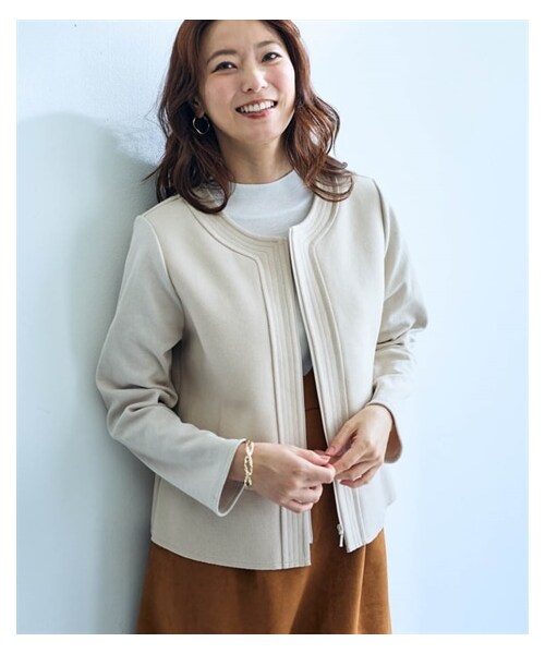 nissen（ニッセン）の「リブ使いノーカラーカットソージャケット【OtonaSMILE】（ジャケット/アウター・レディース・杢グレー系/エクリュ系・M/L/LL/3L/4L/5L/6L）」の11枚目の写真