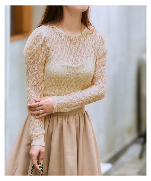 nissen（ニッセン）の「ボリューム袖カットソーレースシアートップス＜大きいサイズ有＞（Tシャツ/カットソー・レディース・アイボリー/黒・S/M/L/LL/3L）」の22枚目の写真