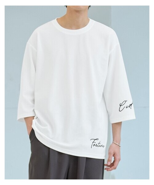 nissen（ニッセン）の「オーバーサイズロゴプリント7分袖Tシャツ【大きいサイズ有】（Tシャツ/カットソー・メンズ・オフホワイト/モカ/ダークオレンジ/ダークブルー/黒・M/L/LL/3L/4L/5L/6L/8L/10L）」の9枚目の写真