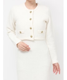 ノーカラーニットショートジャケット【セットアップ着用可能】