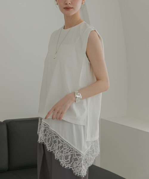 URBAN RESEARCH(アーバンリサーチ)の「汗染み防止ショルダータックカットソー(タンクトップ・レディース・OFF WHITE/CHARCOAL/BLUE GRAY・Free)」の6枚目の写真
