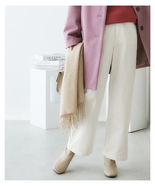 nissen（ニッセン）の「ゆるフィットワイドパンツ(選べる2レングス)＜大きいサイズ有＞（パンツ・レディース・黒/カーキ/ライトベージュ/オフホワイト/ミントグリーン/ネイビーデニム/ネイビー系デニム/キャメル/バーガンディ/ライトラベンダー/ベージュ/モカチャコール/ブルーグレー/グレー系デニム/グリーン/モーブピンク/ダークグリーン/ライトブルー系デニム/パープル/オレンジブラウン・S/M/L/LL/3L/4L/5L/6L/8L/10L）」の16枚目の写真