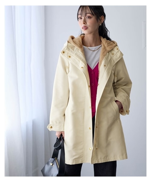 nissen（ニッセン）の「裏フェイクファーライナー付モッズコート（はっ水・静電気防止テープ付）＜大きいサイズ有＞（ジャケット/アウター・レディース・カーキ×アイボリー/ネイビー×ライトグレー/キャメル×アイボリー/黒×ベージュ/ナチュラルホワイト×ベージュ・L/LL/3L/4L/5L/6L/8L/10L/S/M）」の2枚目の写真