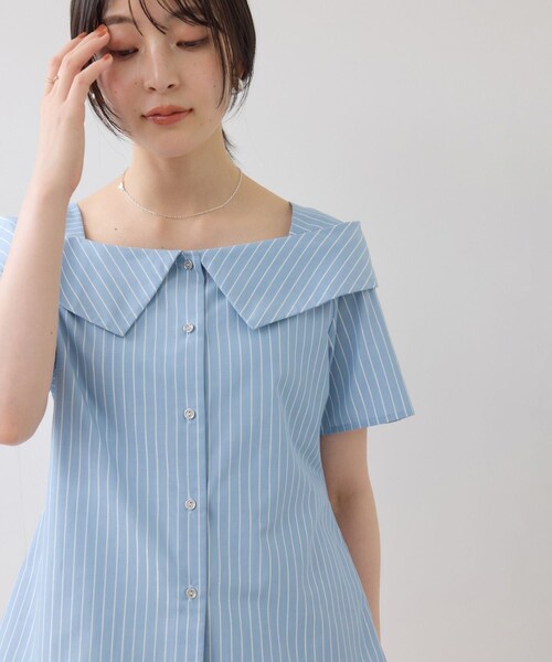 VIS（ビス）の「【夏トク価格】オフショルライクハーフスリーブブラウス/イージーケア（シャツ/ブラウス・レディース・ホワイト系/ダークブラウン系/ブルー系・F）」の12枚目の写真