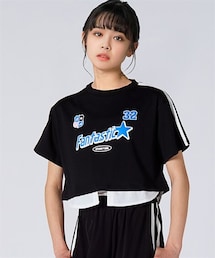 QUNTSTYLE | ショート丈重ね着風プリントＴシャツ（女の子）(Tシャツ/カットソー)