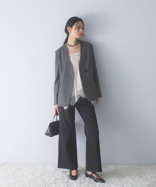 URBAN RESEARCH ROSSO（アーバンリサーチロッソ）の「シルクネップVネックジャケット（ノーカラージャケット・レディース・BLACK/BROWN・36/38）」の9枚目の写真