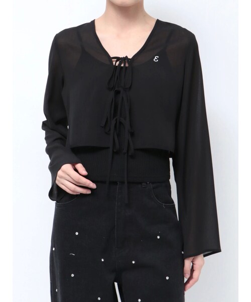 EATME（イートミー）の「トリプルリボンシアーカーディガン（カーディガン/ボレロ・レディース・アイボリー/ブラック・F）」の4枚目の写真