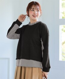 nissen | ＜大きいサイズ＞衿フリル異素材切替トップス(Tシャツ/カットソー)