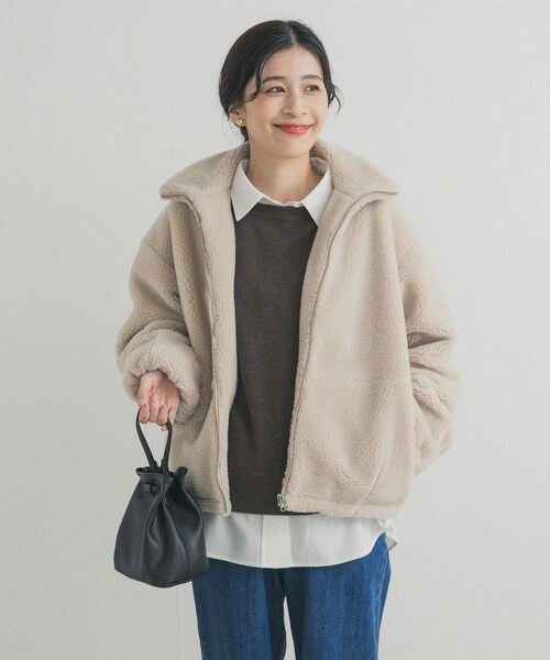 URBAN RESEARCH DOORS(アーバンリサーチドアーズ)の「ZIPボアブルゾン(テーラードジャケット・レディース・OFF/CHARCOAL・Free)」の3枚目の写真