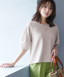 nissen | ふくれジャガードカットソーランタンスリーブ５分袖トップス(Tシャツ/カットソー)