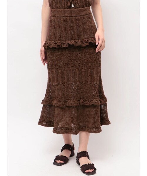 CALNAMUR（カルナムール）の「クロシェニットロングスカート（スカート・レディース・ピンク/グリーン/ブラウン/アイボリー・F）」の14枚目の写真